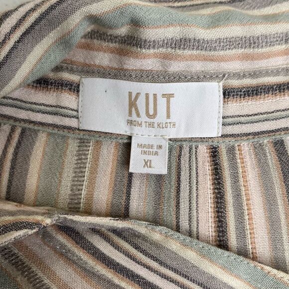 Kut From The Kloth Jasmine Stripe Gauze Shirt Roll Tab Long Sleeve Women XL FLAW - Picture 8 of 13